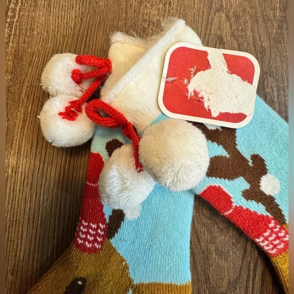 Hallmark Reindeer Kids Socks - Light Blue and Brown